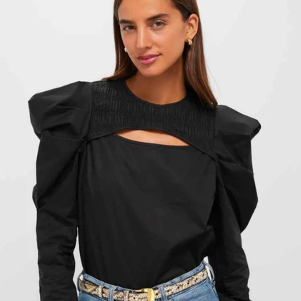 Hyacinth House Beckett Keyhole Blouse Black NWT XXS